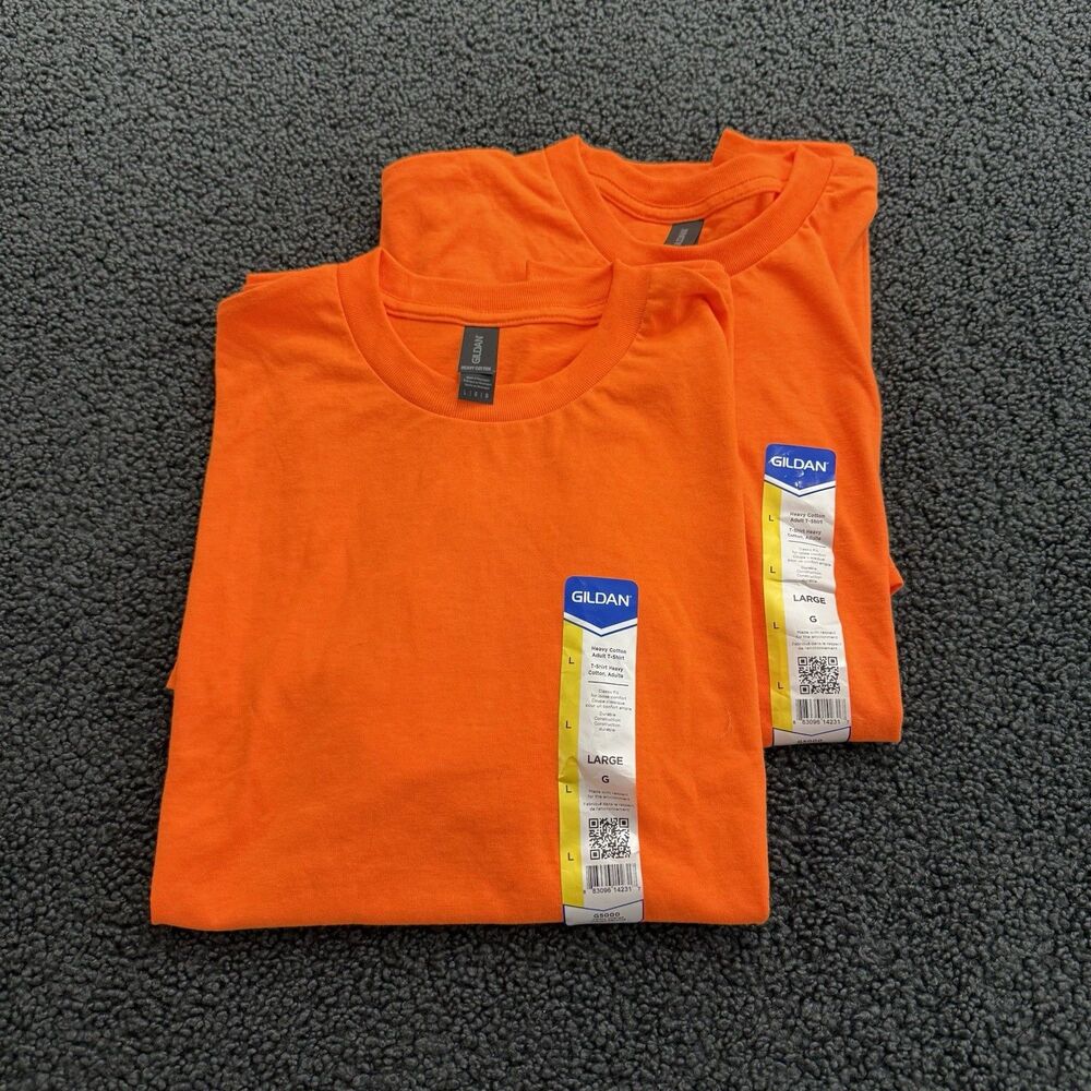 Gildan G5000 Heavy Cotton T-Shirts Mens Large Orange Crew Neck Tee NWT New (2)